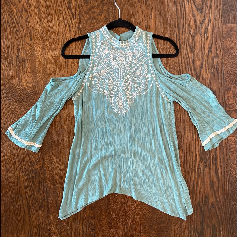Cold Shoulder Embroidered Top